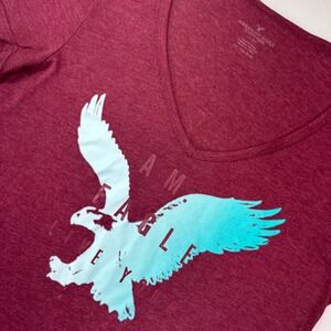 American Eagle Outfitters Womens XL Graphic V Neck T Shirt Burgundy‎ Eagle